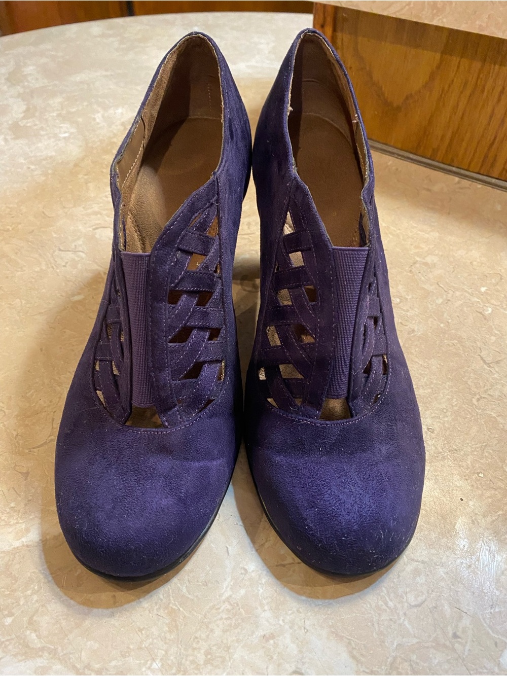 AEROSOLES Deep Purple Suede Cutout Slip-On Heels